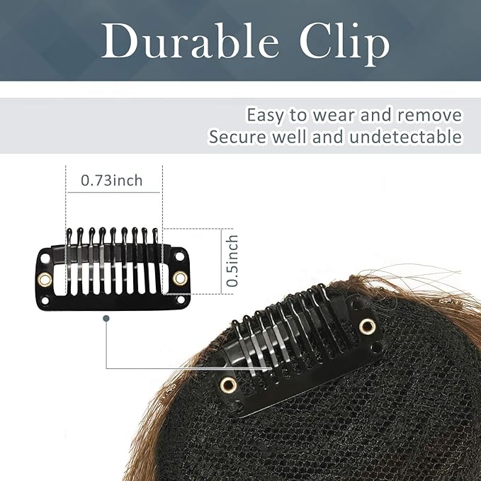 BARSDAR Real Human Hair Clip in Bangs - 100% Human Hair Clip in Bangs for Women - Brown French Bangs Extensions Fringe with Temples Real Hair Fringe Hairpieces - Medium Golden Brown
