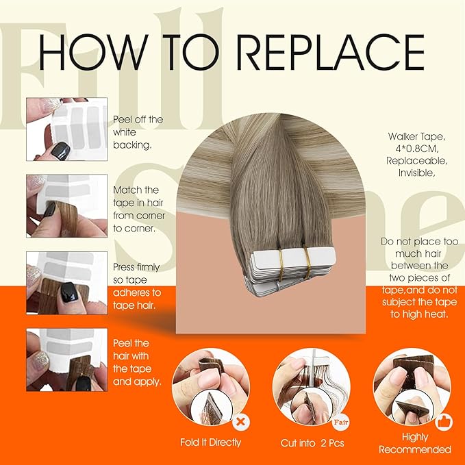 Full Shine Balayage Tape in Hair Extensions Color 19 Grey Fading to 8 Ash Brown And 60 Blonde Seamless Skin Weft Tape in Human Hair 50 Gram Straight Hair Extensions Real Human Hair 20 Pcs 16 Inch