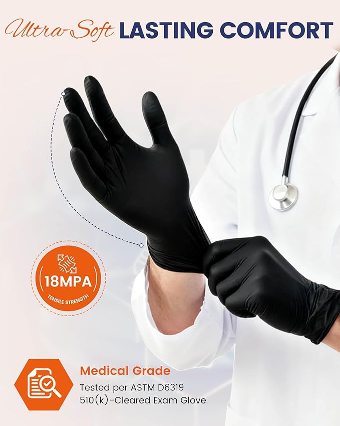 Amarynth 4 Mil Disposable Nitrile Exam Gloves, Powder Free, Strong Grip for Cleaning