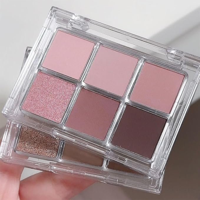 6 Colors Nude Pink Purple Matte Shimmer Eyeshadow Palette for Eye Makeup,High Pigmented Brown Eye Shadow Primers Powder Palet de sombras de ojos