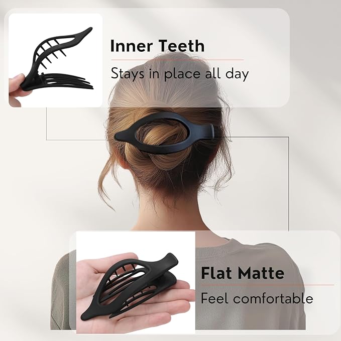 8 Pack Black and White Flat Hair Clips – Matte French Claw Clips for Women, Neutral Non-Slip Hair Accessories for Daily Styling, Strong Hold Minimalist Barrettes for Work or School
