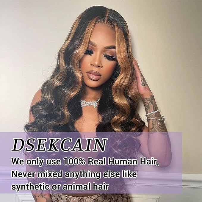 P1B/30 2x6 HD Lace Closure Body Wave Human Hair Highlight Brown Black Color Transparent Lace Closure 2x6 Long Deep Middle Part 100% Raw Virgin Human Hair 22 Inch 150% Density