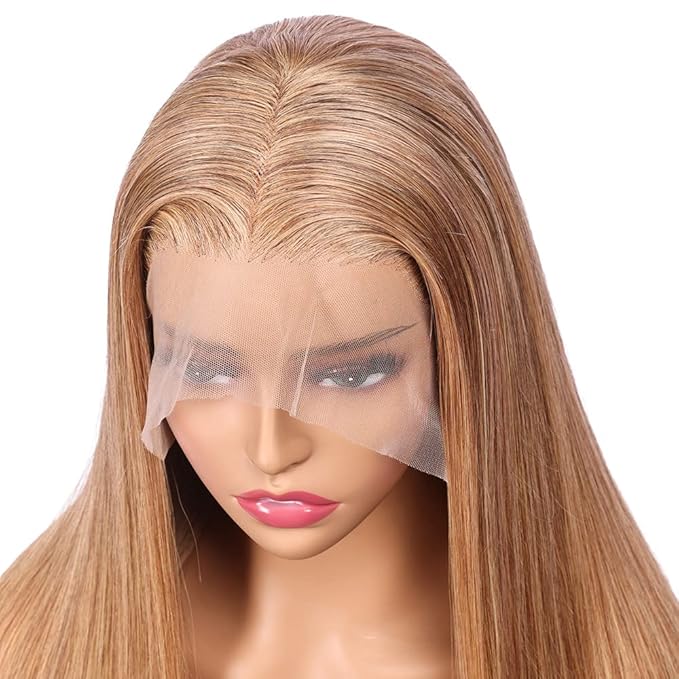 Honey Blonde Straight 13x4 Lace Front Human Hair Wigs with Baby Hair Pre Plucked Brazilian Virgin Hair Transparent HD Lace Frontal Wig for Black Women 180% Density 14 Inch