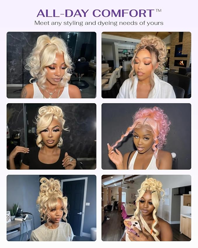 Hidden Strap Body Wave 360 613 Lace Front Wig Human Hair Glueless Wigs Human hair Pre Plucked Pre Bleached 180% Density Blonde Wig With Drawstring HD Full Lace Human Hair Wigs 24Inch