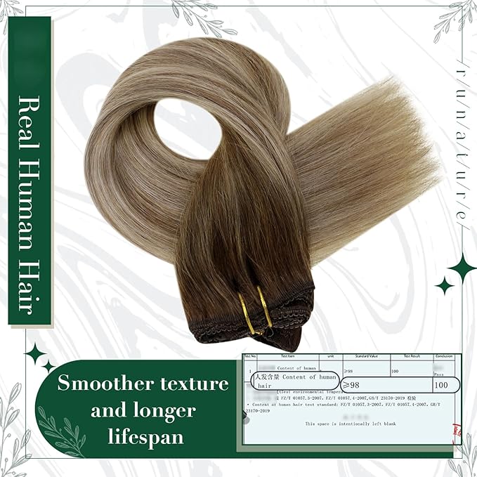 RUNATURE Clip in Hair Extensions Human Hair Balayage Clip in Human Hair Extensions for Women Soft Remy Natural Hair Straight 18 Inch 50g 3pcs #3/8/22 Walnut Brown to Blonde Balayage