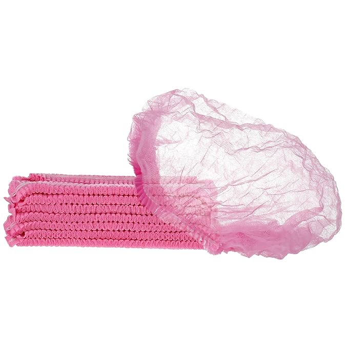 100 Pcs Disposable Nonwoven Bouffant Caps 21 Inch Hair Net Elastic Cap Hair Cover Hats for Beauty Salon Hospital Spa Catering Dust-free Workspace(Pink)