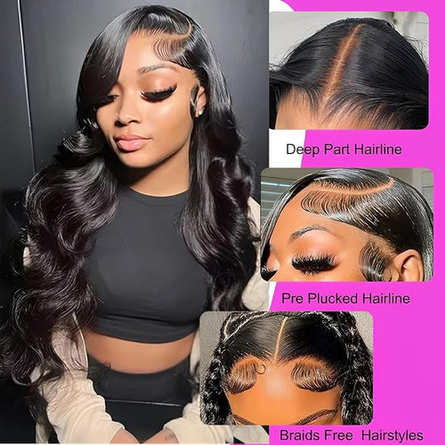36 Inch 200% Density 13x6 Body Wave HD Lace Front Wigs Human Hair 13x6 HD Transparent Lace Front Wigs Human Hair Pre Plucked Glueless Wigs for Women Frontal Wigs Black Wig Body Wave Wig