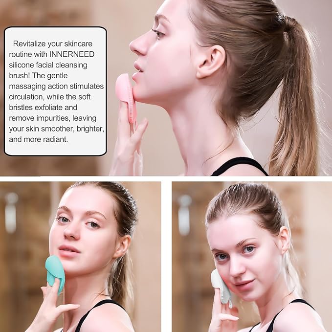INNERNEED Soft Silicone Facial Cleansing Brush Set, Gentle Exfoliating and Massaging Face Scrubber Pad, Anti-Slip Design for Blackhead Removal and Skin Care (Pack of 3)