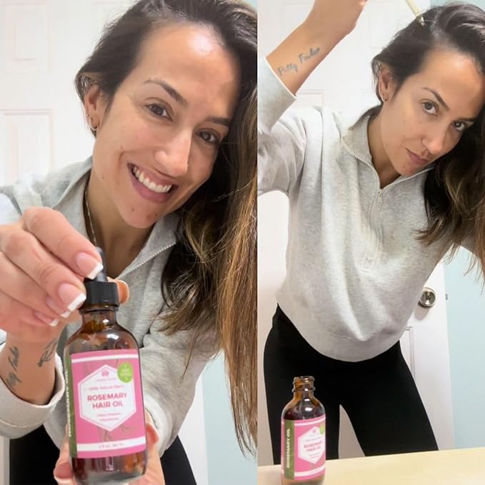 Leven Rose Organic Rosemary Hair Growth Oil with Castor, Rosemary, Peppermint, Jojoba, Argan, Pumpkin Seed, Horse Tail Extract, Evening Primrose for all Hair Types, Natural, 2 oz