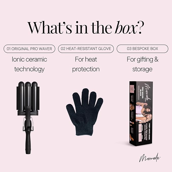 Mermade PRO Hair Waver 1.25" - 3 Barrel Curling Iron 1 1/4 Inch, Ceramic Barrel Waver for Thick, Thin, Long, or Short Hair - 1.25", Black