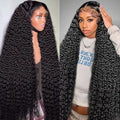 38 Inch 13x6 Deep Wave Lace Front Wigs Human Hair Pre Plucked 250% Density 13x6 HD Transparent Lace Frontal Wigs Human Hair Glueless Deep Curly Human Hair Wigs For Women Natural Color