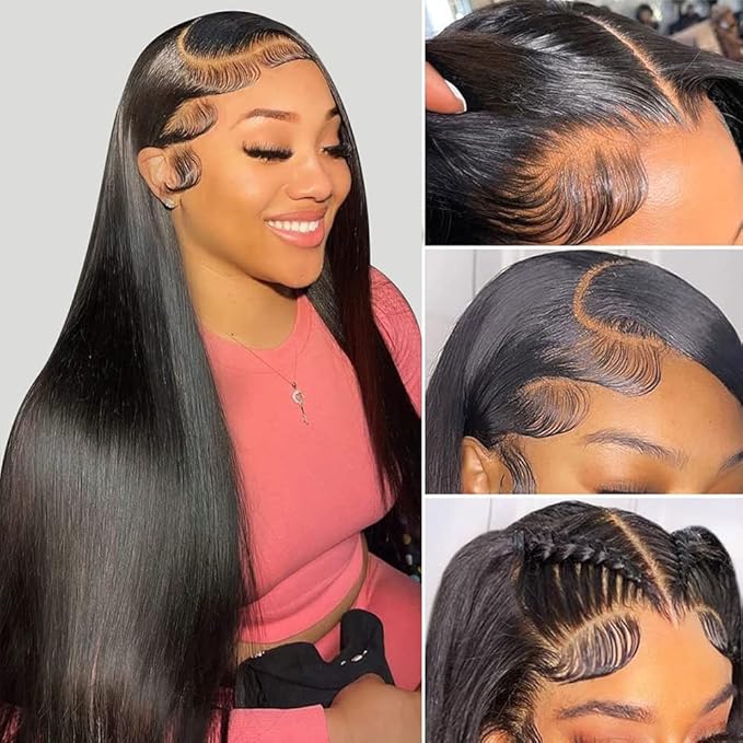 Hermosa 13x4 Lace Front Human Hair Wigs Pre Plucked with Baby Hair 220% Density 12A Brazilian Straight Human Hair Lace Front Wigs for Women Natural Hairline Natural Color 18 inch