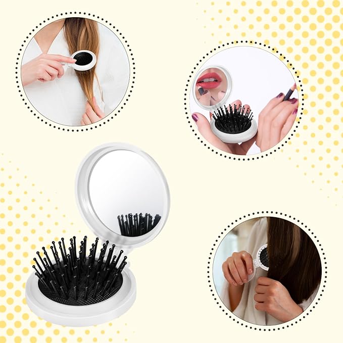 12 Pcs baseball Mini Detangler Brush, Folding Mirror Hair Brushes, Travel Hair Brush, No Tangle Soft Flexible Bristles for Straight, Curly, Thick Hair for baseball Team Gift Sport Party