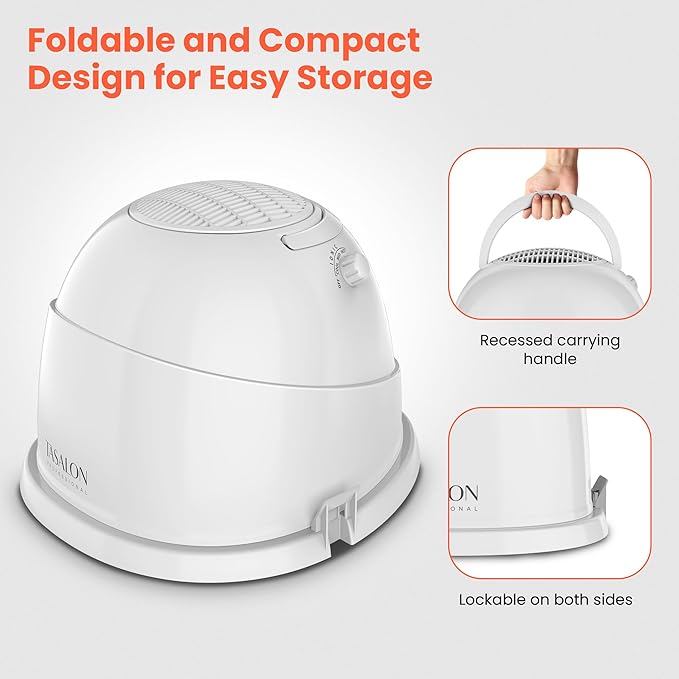 TASALON Ionic Hooded Dryer - 1875W Bonnet Dryer, 3 Heating Settings, Sit Under for Home and Salon, Portable Hair Dryer with Hood, Height Adjustable Hooded Hair Dryer- White