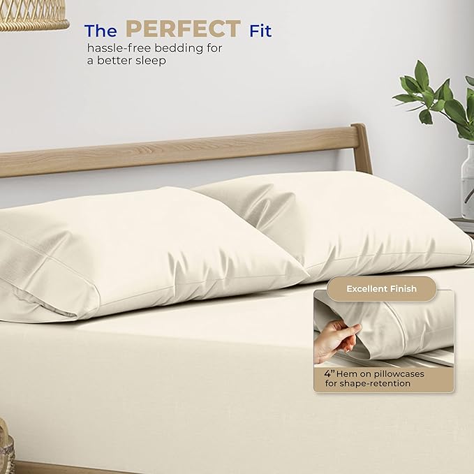 THREAD SPREAD 100% Cotton Pillowcases Standard/Queen Size Sets of 2-400 Thread Count Cotton Pillowcases, Ultra Soft Cooling Sateen Weave Pillow Cases for Sleeping, Set of 2 Pillow Covers (Ivory)