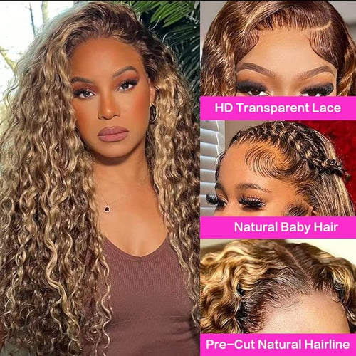 30inch Highlight Ombre Lace Front Wig Human Hair 13x6 HD Honey Blonde 4/27 Deep Wave Lace Frontal Wigs Glueless Wigs Human Hair