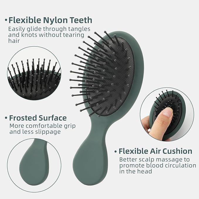 Mini Hair Bursh for Women,girls-Protable Travel Size Hair Brush for Pockets,Purse,backpack-Mini Detangler Brush for All Hair Types,Small Hair Brush for Detangling (1 Pack-Green)