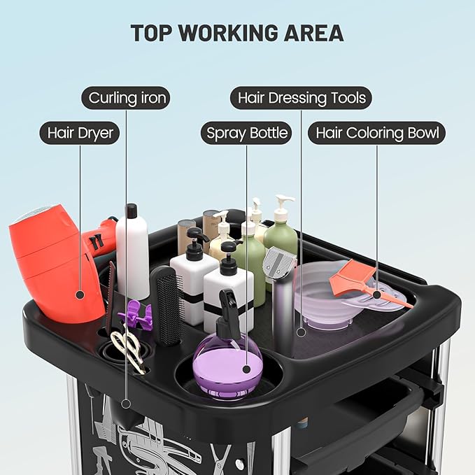 FreSup 6-Tier Salon Cart with Wheels, Stainless Steel Hair Salon Storage Tool Cart, Barber Station Trolley, Rolling Beauty Organizer for Hair Stylist, Makeup, Skincare, SPA, Tattoo, Home or Bathroom
