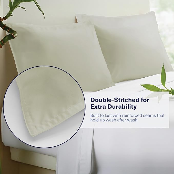Kickoff Viscose Bamboo Pillowcase, King, Set of 2, 100% Organic Hidden Zippered Viscose Bamboo Pillow Case King Size, Cooling Pillow Cover for Hot Sleepers (20"x40", Soft Sage)