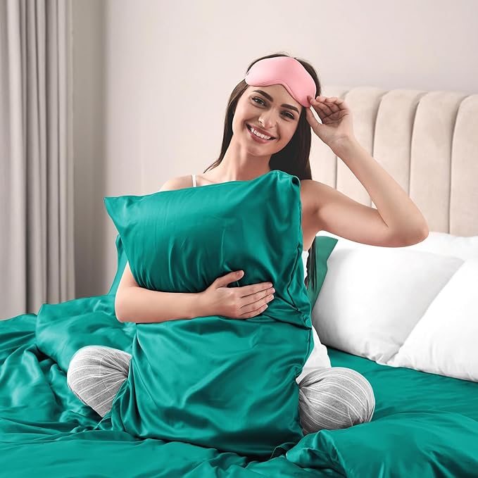 Lirex Satin Pillowcase for Hair and Skin, Super Soft and Cooling Similar to Silk, 2 Pack Standard Size 20"X 26" Pillow Cases with Envelope Closure, Gifts for Women Men, Aquamarine