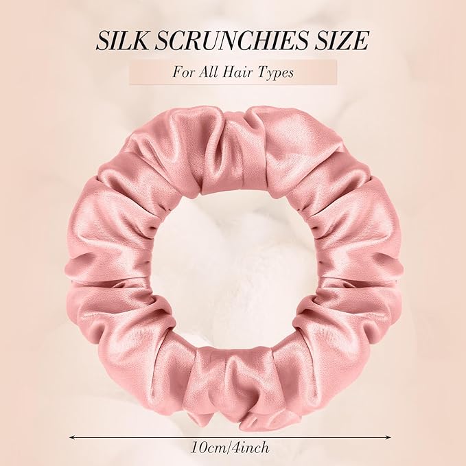 4Pcs Mulberry Silk Hair Scrunchies, Silk Hair Ties for Hair Sleep for Frizz Breakage for Women Girls Christmas Gifts