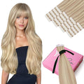 YoungSee Tape in Hair Extensions Human Hair Highlight Real Hair Tape in Extensions Highlight Light Blonde and Strawberry Blonde Tape-on Hair Extension Natural Straight Hair 22In 20pcs 50g