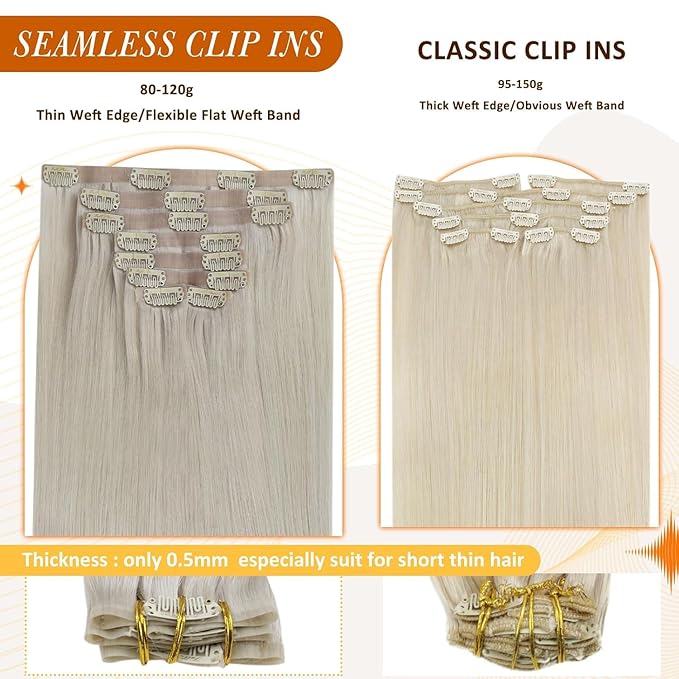 Full Shine Blonde Human Hair Clip in Extensions 22 Inch Long Hair Extensions for Women Seamless Extension Clip ins Straight Remy Natural Hair 8 PCS 120 G