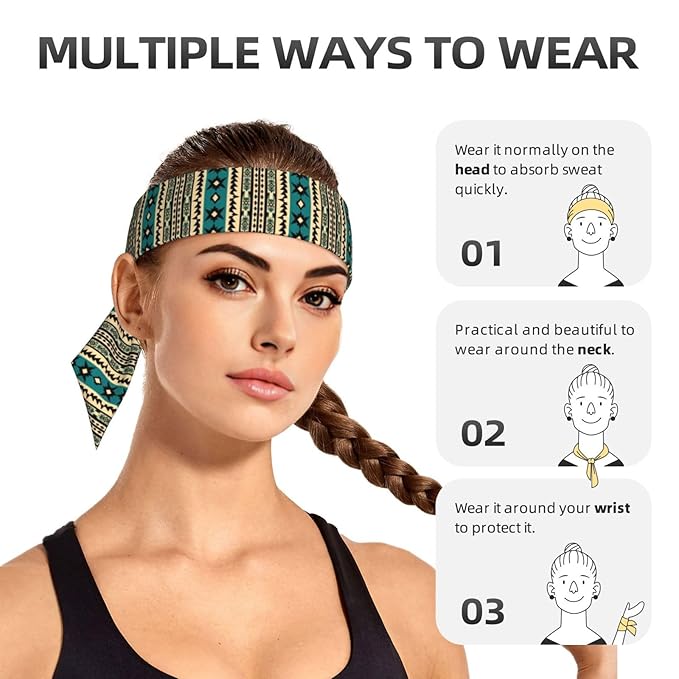 Men's Women Sports Sweatband, Multi Style Long Head Ribbon for Running Fitness Spa, Cool Tribal Navajo Aztec Geometric Ethnic Pattern Headwear Head Accessories