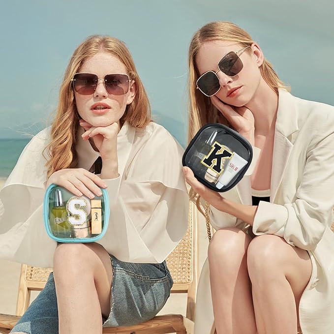 YOOLIFE Mini Clear Makeup Bag Initial Make Up Bag Waterproof Travel Toiletry Bag, Clear Makeup Bag Travel Essentials Gifts for Women Teen Girlfriend Teacher Mom Cute Pouch for Medications Black K