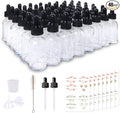 48 Pack 1oz Clear Glass Bottles with Glass Eye Droppers for Essential Oils, Perfumes & Lab Chemicals (Brush, Funnels, 2 Extra Droppers, 54 Pieces Labels & 30ml Measuring Cup Included)