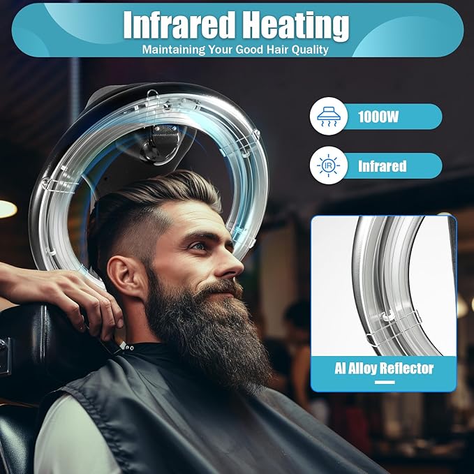 3 in 1 Orbiting Infrared Hair Dryer, 1000W 360° Rotatable Standing Hair Dryer with Control Panel, Adjustable Height Temperature and Timing 6 Modes Standing Hair Steamer for Salons, Homes