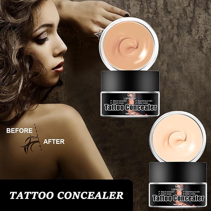 Tattoo Cover Up, Invisible Waterproof Concealer,Long Lasting Professional Skin Makeup Concealer Kit for Body Leg Tattoo, 2 Colors,30gX2