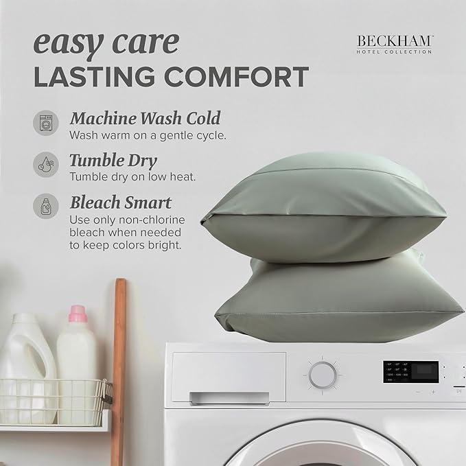 Beckham Hotel Collection Cooling Pillowcases for Hot Sleepers, King Size Set of 2, Cool Bedding, Envelope Closure, Silky Soft, Breathable, Moisture-Wicking, Aqua Gray