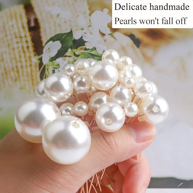 U Shaped Pearl Hair Pins for Wedding, Elegant Updo Hair Accessories for Bridal or Women, Set of 12 (Gold)