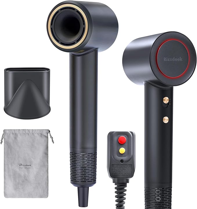High Speed Hair Dryer - Ionic Hair Dryer with brushless Motor, Fast Drying, Low Noise, for Healthy Hair, with Magnetic Nozzle, Suitable for Home, Travel and Salon use (Black)