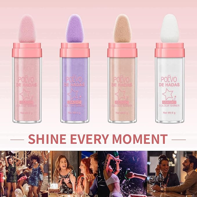 Polvo De Hadas Fairy Dust Highlight Patting Powder - Full Body Contouring and Clavicle Pearlescent Patting Powder for Face and Eye, Christmas Sparkling Body Glitter (#02 Fairy Pink)