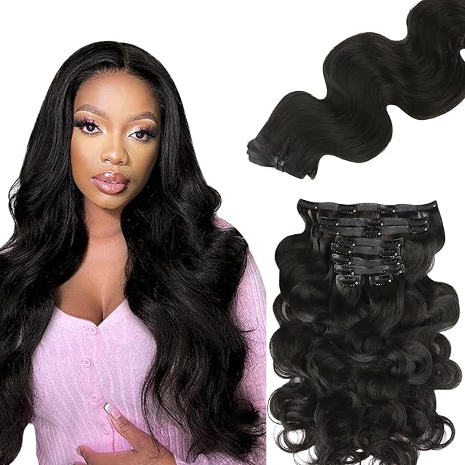 Lashey Clip in Hair Extensions Real Human Hair 150g Body Wave 9pcs Seamless Clip in Hair Extensions, 22 Inch #1B Natural Black 100% Real Soft Human Hair for Women