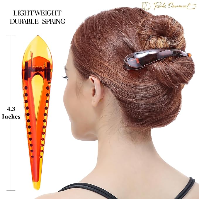 RC ROCHE 6 Pcs Duck Bill Alligator Hair Clips for Women Sectioning Flat Claw Long Thick Hair Inner Teeth Curved Styling Jaw Strong Secure Grip Salon, Medium Brown
