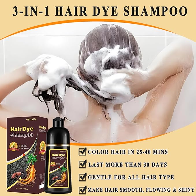 Wine Red Hair Dye Shampoo 3 in 1, Long-lasting & Natual Hair Color Shampoo, Herbal Ingredients Natural Shampoo Hair Dye Effect in Minutes, Gifts for Men Women 500ml
