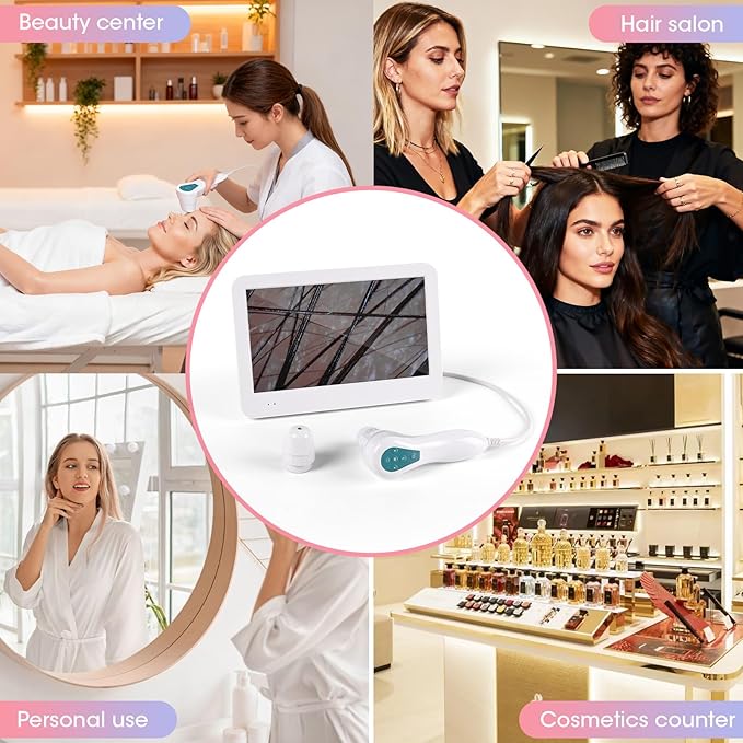 Scalp and Skin Analysis Machine, 12 Inch Digital Scalp Camera with 50x/200x Lenses, Rechargeable Skin Health Detection Use for Home, Spa and Salon