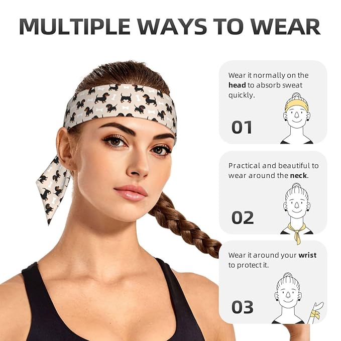 Boys Girls Wiener Dog Doxie Dachshund Weiner Dog Pet Dogs Sports Sweatband Multifunction Lovely Head Ribbon Headdress for Sports Workout Shower