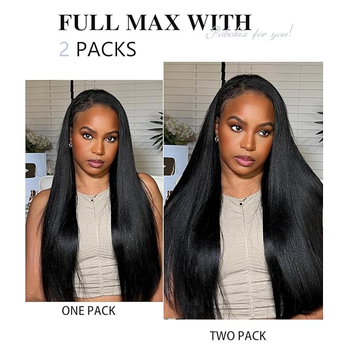 Yaki Straight Clip in Hair Extensions Real Human Hair 2 Pack 240g Seamless Clip ins for Women Full Max with 16Pcs Remy Human Hair Extensions PU Skin Weft 16inch Natural Black