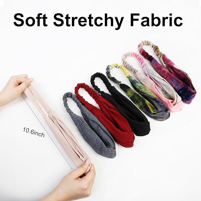 Huachi Boho Headbands for Women - Tie Dye Soft Elastic Turban Hair Wraps, Summer Hair Accessories for Girls