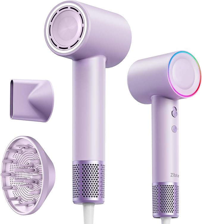 High-Speed Hair Dryer, 160,000 RPM Brushless Motor for Ultra-Fast Drying,500M Ionic Negative for Frizz Reduce, Low Noise Thermo-Control Blow Dryer with Diffuser for Curly Hair Women and Men,Purple