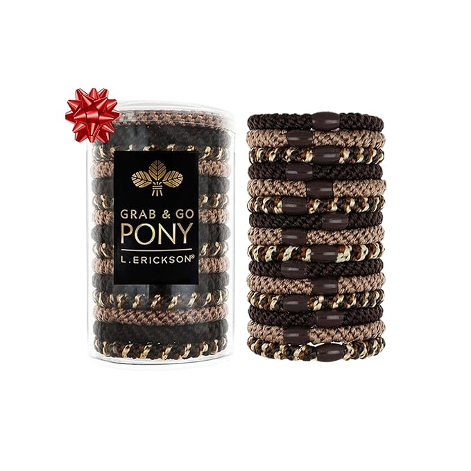 Brown Hair Ties for Thick Hair, Grab & Go Pony Tube, 15 Pack, Toffee, Thick No-Crease Bands with Strong Hold, Damage-Free Design, Warm Everyday Neutrals | L. Erickson