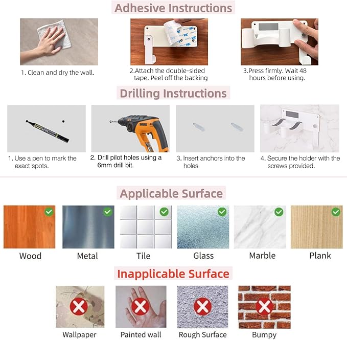 Hair Dryer Holder, Aluminum Alloy Blow Dryer Holder with Adhesive/Screw Installation, Universal Hair Dryer Wall Mount Compatible with Dyson Hairdryer Holder for Bathroom White UEMUSI