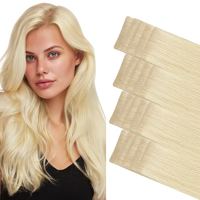 GOO GOO Invisi Edge Tape in Hair Extensions Human Hair, 613R Bleach Blonde, 20pcs 18inch 50g, Virgin Remy Hair, Seamless Injected Tape, Natural Look