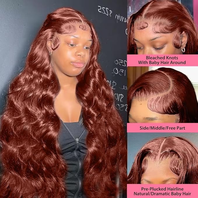 34 inch Ginger Wig Human Hair 13X4 HD Transparent Lace Front Wigs Human Hair Pre Plucked with Baby Hair Chestnut Brown #33 Human Hair Wigs For Women