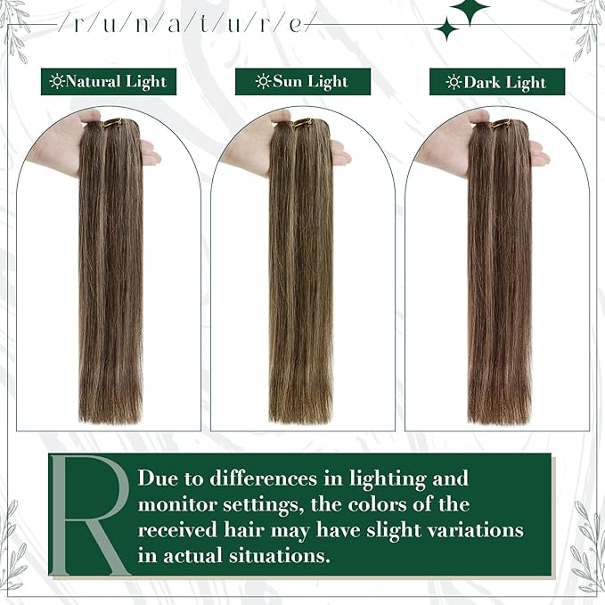 RUNATURE Short Hair Extensions Clip Ins, 10 Inch Real Clip in Hair Extensions for Women, Double Weft Remy Natural Hair, Can Be Styled, 50g 3pcs, #3P12 Walnut Brown Highlight Honey Blonde