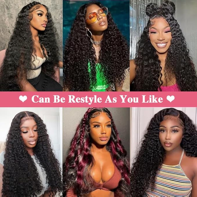 38 Inch 13x6 Deep Wave Lace Front Wigs Human Hair Pre Plucked 250% Density 13x6 HD Transparent Lace Frontal Wigs Human Hair Glueless Deep Curly Human Hair Wigs For Women Natural Color